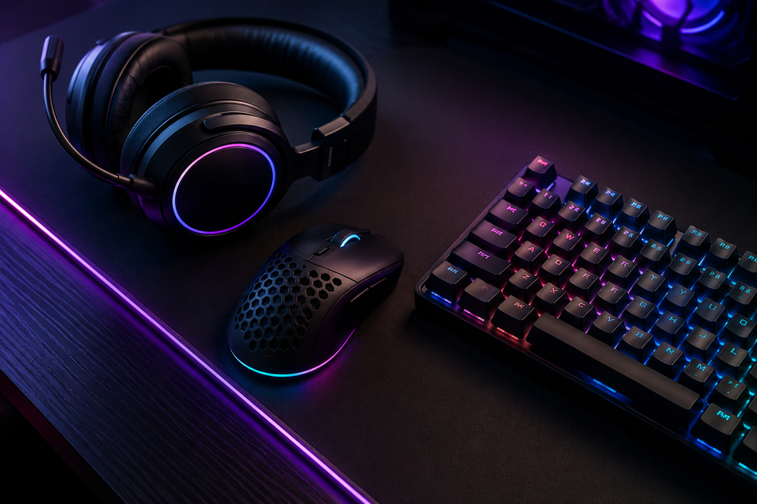 Wolfie Gear gaming mouse keyboard and headset with RGB lighting